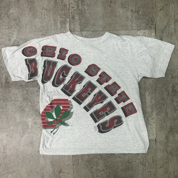 Vintage 90’s OSU Ohio State Buckeyes Gray Spell Out Tee Shirt Size XL - Picture 1 of 6